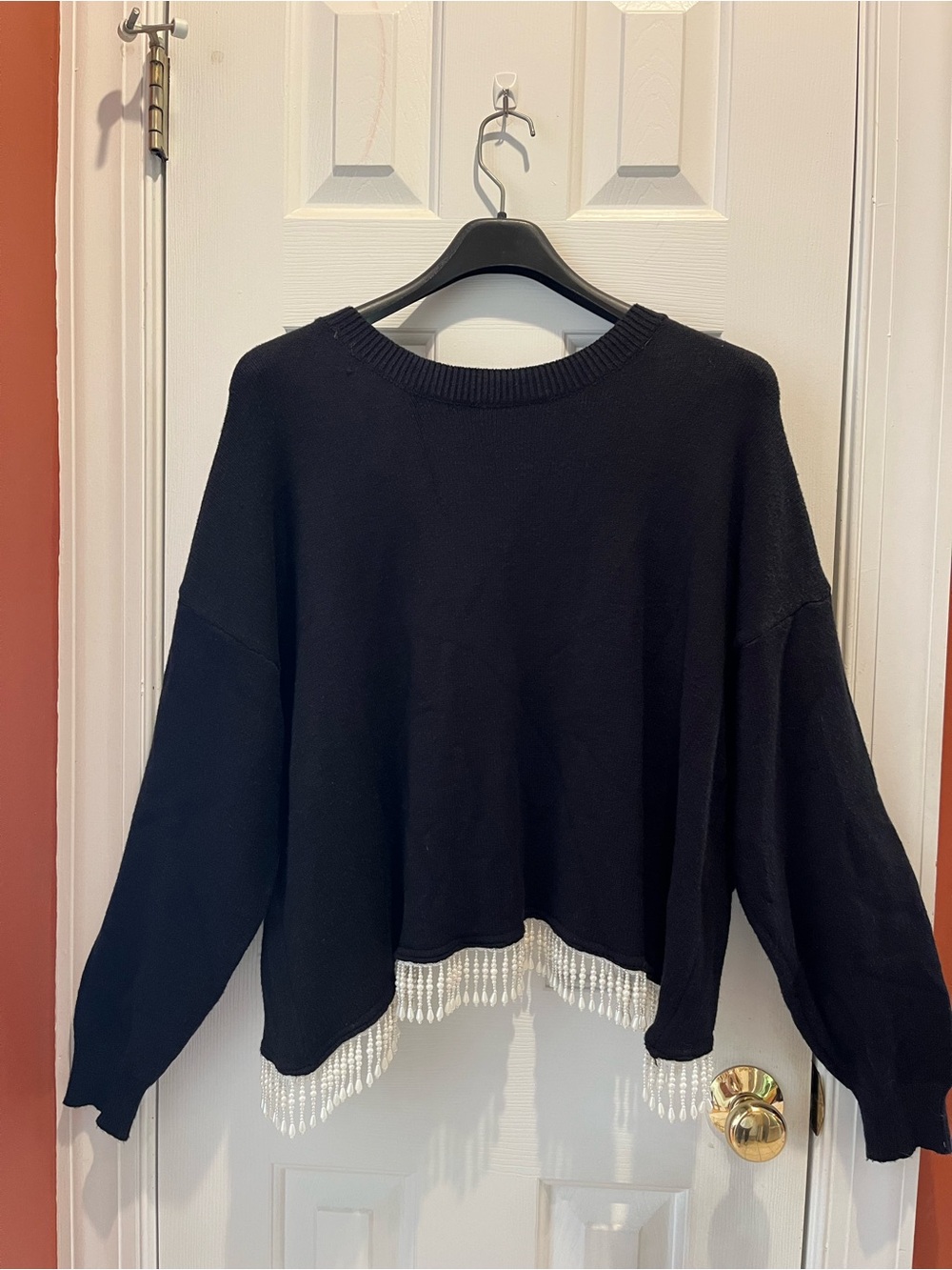 Arula Black Sweater Accented with Coquette Pearl Embellishment Size A (Plus)